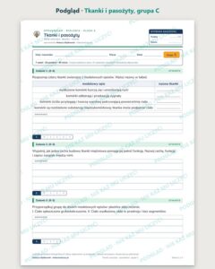 Tkanki i pasożyty — sprawdzian z biologii, klasa 6, grupy A–E — podgląd, grupa C