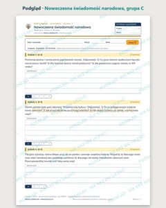 Nowoczesna świadomość narodowa — kartkówka, klasa 7, grupy A–E — podgląd, grupa C