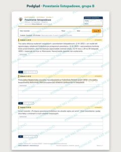 Powstanie listopadowe — kartkówka z historii, klasa 7, grupy A–E — podgląd, grupa B