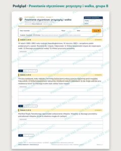Powstanie styczniowe: przyczyny i walka — kartkówka, klasa 7 — podgląd, grupa B