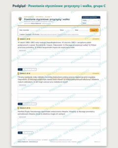 Powstanie styczniowe: przyczyny i walka — kartkówka, klasa 7 — podgląd, grupa C