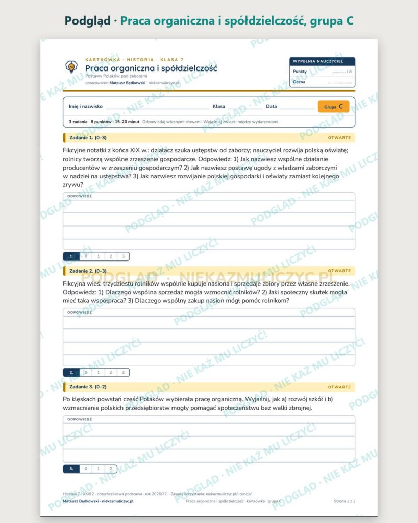 Praca organiczna i spółdzielczość — kartkówka PDF | NKML