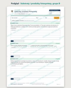 Substraty i produkty fotosyntezy — kartkówka, klasa 5, grupy A–E — podgląd, grupa B