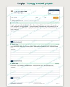 Trzy typy komórek — kartkówka z biologii, klasa 5, grupy A–E — podgląd, grupa B
