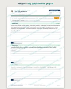 Trzy typy komórek — kartkówka z biologii, klasa 5, grupy A–E — podgląd, grupa C