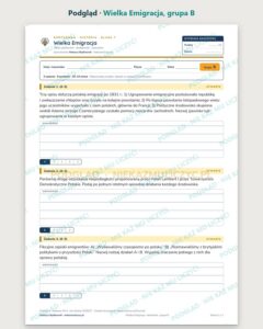 Wielka Emigracja — kartkówka z historii, klasa 7, grupy A–E — podgląd, grupa B