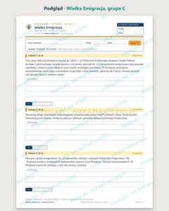 Wielka Emigracja — kartkówka z historii, klasa 7, grupy A–E — podgląd, grupa C