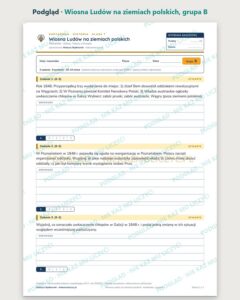 Wiosna Ludów na ziemiach polskich — kartkówka, klasa 7, grupy A–E — podgląd, grupa B