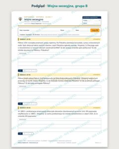 Wojna secesyjna — kartkówka z historii, klasa 7, grupy A–E — podgląd, grupa B