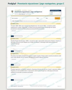Powstanie styczniowe i jego następstwa — sprawdzian, klasa 7 — podgląd, grupa C