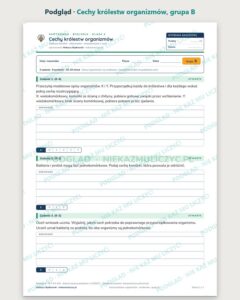 Cechy królestw organizmów — kartkówka z biologii, klasa 5, grupy A–E — podgląd, grupa B