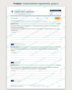 Cechy królestw organizmów — kartkówka z biologii, klasa 5, grupy A–E — podgląd, grupa C