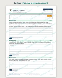Pięć grup kręgowców — kartkówka z biologii, klasa 6, grupy A–E — podgląd, grupa B