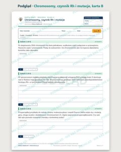Chromosomy, czynnik Rh i mutacje — 5 kart pracy, klasa 8, z kluczem — podgląd, karta B