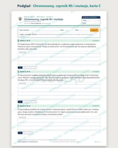 Chromosomy, czynnik Rh i mutacje — 5 kart pracy, klasa 8, z kluczem — podgląd, karta C