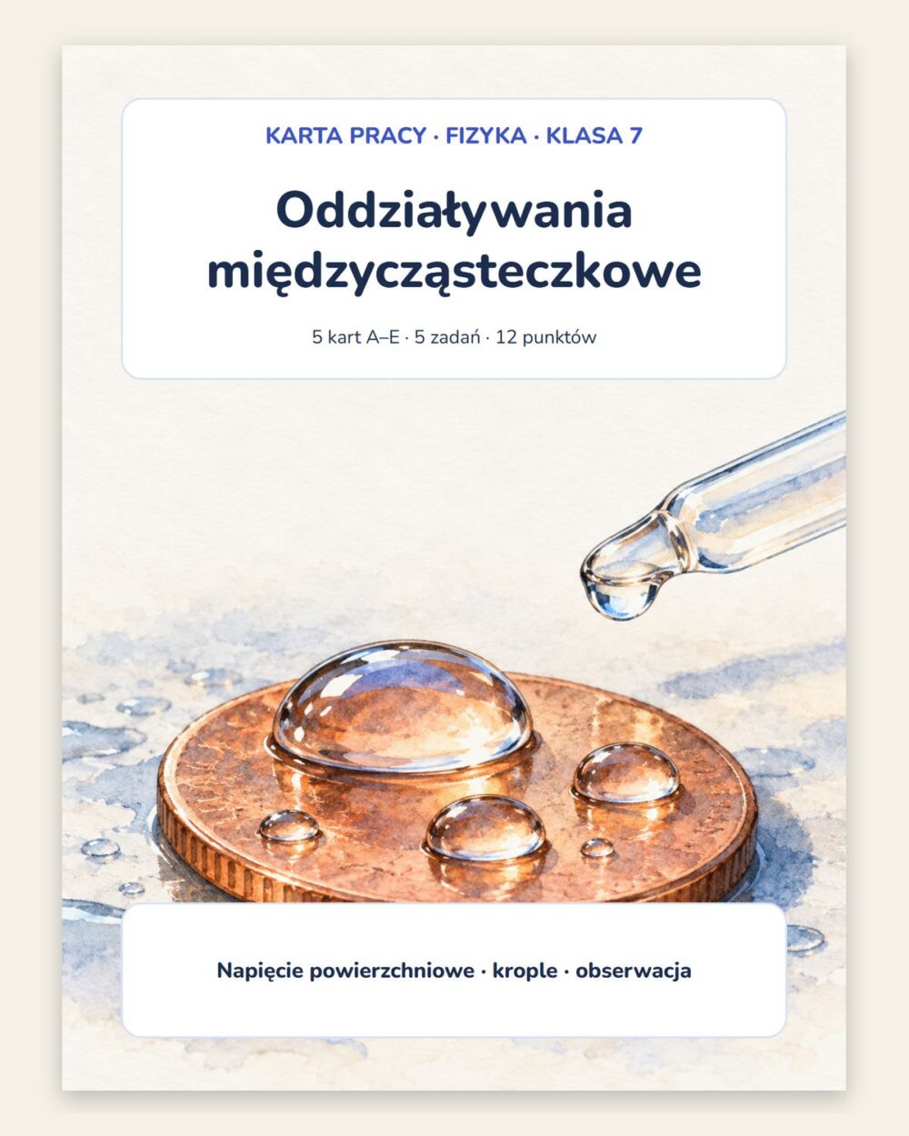 Oddziaływania międzycząsteczkowe — 5 kart pracy, klasa 7, z kluczem — okładka
