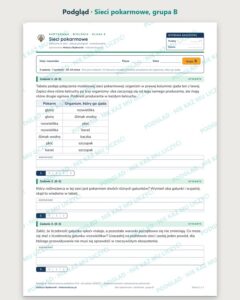Sieci pokarmowe — kartkówka z biologii, klasa 8, grupy A–E — podgląd, grupa B