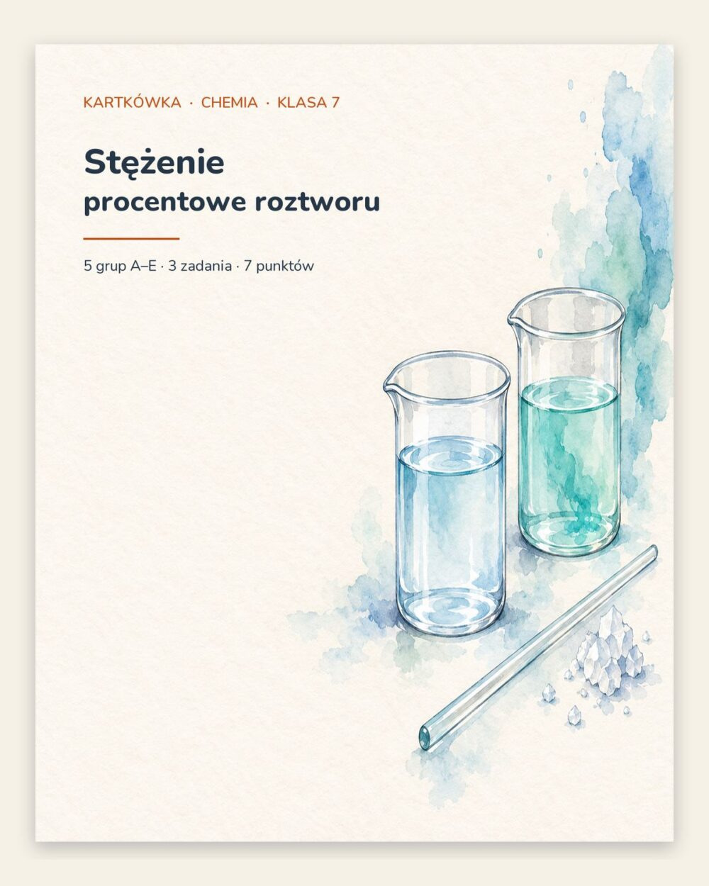 Stężenie procentowe roztworu — kartkówka z chemii, klasa 7, grupy A–E — okładka