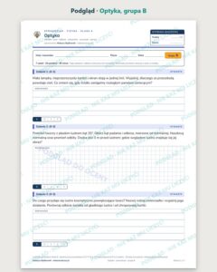 Optyka — sprawdzian z fizyki, klasa 8, grupy A–E — podgląd, grupa B
