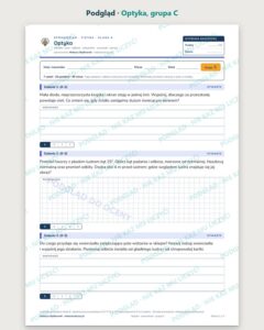 Optyka — sprawdzian z fizyki, klasa 8, grupy A–E — podgląd, grupa C