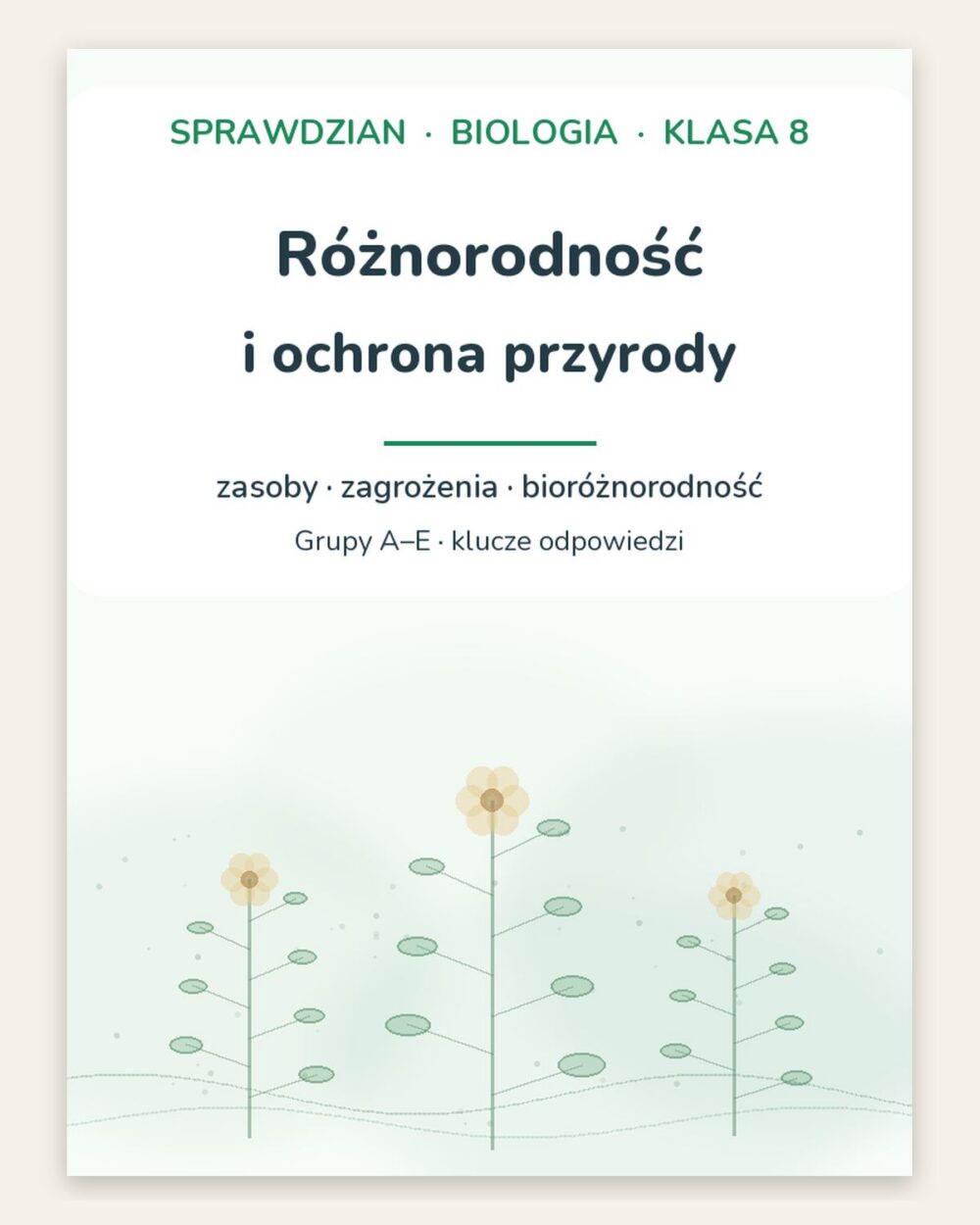 Różnorodność i ochrona przyrody — sprawdzian, klasa 8, grupy A–E — okładka