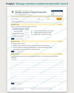 Dlaczego uchwalono artykuły henrykowskie? — 5 kart pracy, klasa 6 — podgląd, karta B