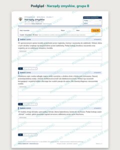 Narządy zmysłów — sprawdzian z biologii, klasa 7, grupy A–E — podgląd, grupa B