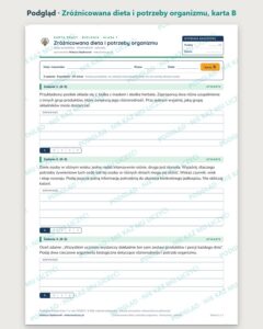 Zróżnicowana dieta i potrzeby organizmu — 5 kart pracy, klasa 7 — podgląd, karta B