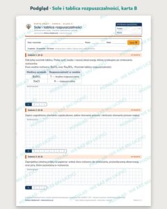 Sole i tablica rozpuszczalności — 5 kart pracy, klasa 8, z kluczem — podgląd, karta B