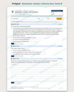 Amazonia: rozwój i ochrona lasu — 5 kart pracy, klasa 8, z kluczem — podgląd, karta B