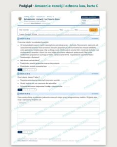 Amazonia: rozwój i ochrona lasu — 5 kart pracy, klasa 8, z kluczem — podgląd, karta C