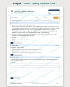 Tornada i cyklony tropikalne — 5 kart pracy, klasa 8, z kluczem — podgląd, karta C