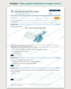 Chiny: gęstość zaludnienia na mapie — 5 kart pracy, klasa 8, z kluczem — podgląd, karta C