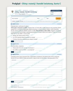 Chiny: rozwój i handel światowy — 5 kart pracy, klasa 8, z kluczem — podgląd, karta C