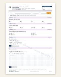 Test roczny — sprawdzian z matematyki, klasa 7, grupy A–E — okładka