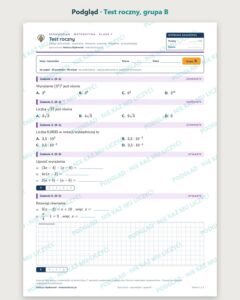 Test roczny — sprawdzian z matematyki, klasa 7, grupy A–E — podgląd, grupa B