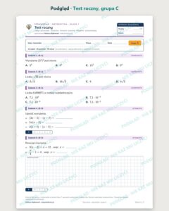 Test roczny — sprawdzian z matematyki, klasa 7, grupy A–E — podgląd, grupa C