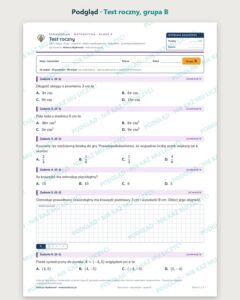 Test roczny — sprawdzian z matematyki, klasa 8, grupy A–E — podgląd, grupa B