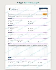 Test roczny — sprawdzian z matematyki, klasa 8, grupy A–E — podgląd, grupa C
