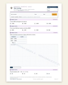Test roczny — sprawdzian z matematyki, klasa 4, grupy A–E — okładka