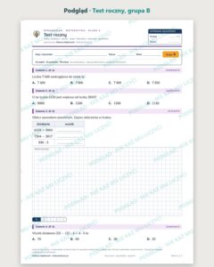 Test roczny — sprawdzian z matematyki, klasa 4, grupy A–E — podgląd, grupa B
