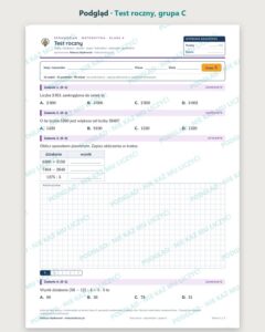Test roczny — sprawdzian z matematyki, klasa 4, grupy A–E — podgląd, grupa C