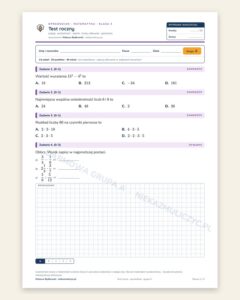 Test roczny — sprawdzian z matematyki, klasa 5, grupy A–E — okładka