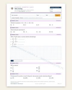 Test roczny — sprawdzian z matematyki, klasa 6, grupy A–E — okładka