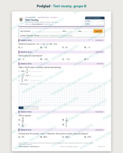 Test roczny — sprawdzian z matematyki, klasa 6, grupy A–E — podgląd, grupa B