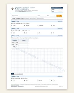 Test diagnostyczny — sprawdzian z matematyki, klasa 5, grupy A–E — okładka