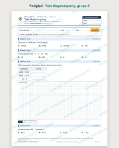 Test diagnostyczny — sprawdzian z matematyki, klasa 5, grupy A–E — podgląd, grupa B