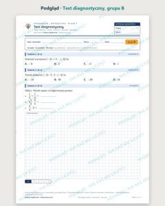 Test diagnostyczny — sprawdzian z matematyki, klasa 7, grupy A–E — podgląd, grupa B