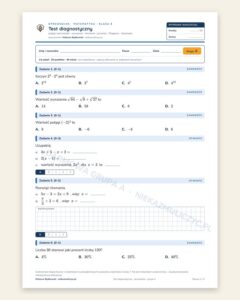 Test diagnostyczny — sprawdzian z matematyki, klasa 8, grupy A–E — okładka