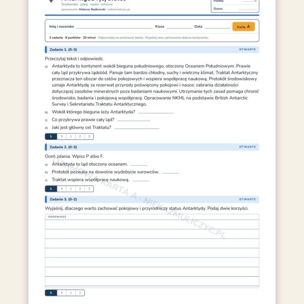 Antarktyda i jej status — 5 kart pracy z geografii, klasa 8, z kluczem — okładka